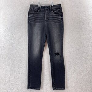 Good American Black Denim Good Waist Crop Jeans Womens High Waist Distressed 8